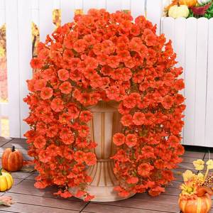 lot 15635 image: MARTINE MALL Artificial Fall Flowers for Outdoors, 2 PCS Fall Flowers Artificial for Decoration Faux Flower for Outdoor Planters, UV Resistant Fake Autumn Petunias Fake Mums for Porch Patio (Orange) - Retail $8