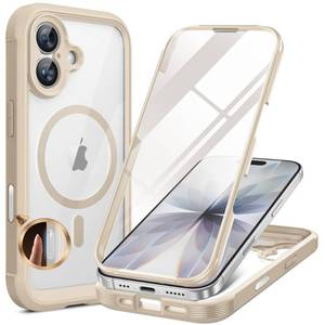 lot 15636 image: Miracase for iPhone 17 Case 6.3, Full-Body Military Grade Drop Protection Outdoor Phone case with Built-in Glass Screen &Camera Control,Easy Installation,No Gap,Compatible with MagSafe, Gold - Retail $21