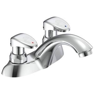 lot 15637 image: Delta Faucet 2 Handle Commercial Bathroom Faucet Chrome, Metering Faucet, Chrome Bathroom Faucet, Chrome 86T1153 - Retail $164