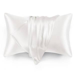 lot 15638 image: Loves cabin Satin Pillowcase for Hair and Skin, Similar to Silk Pillow Cases for Women, Pillow Case Queen Size Set of 2, Satin Cooling Pillow Cover with Envelope Closure, 20x30 Inches, Ivory - Retail $8
