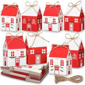 lot 15641 image: (No Twine) Zhanmai 35 Pcs Christmas Treat Boxes Candy Red Village Vintage Mini Gingerbread House Favor Box Christmas Party Paperboard Gift Boxes for Xmas Holiday Party Treat Cookie Goodie Snack Gift Packaging - Retail $15