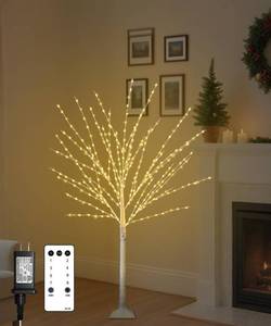 lot 15642 image: 4FT Lighted Birch Tree, Birch Tree with 400 LED Lights, 8 Twinkling Modes and Timer, Dimmable, Light Up Twig Christmas Tree for Indoor Outdoor Home Party Garden Wedding Decorations - Retail $30