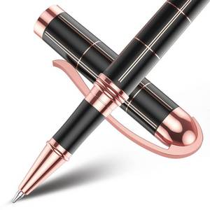 lot 15651 image: SHALORY Rose Gold Gel Ink Rollerball Pen-Geometric Stripe Style Copper Grip Metal Pens in Gift Box with 1 Extra Refill,Christmas gift for Women &Men (Black Ink, 0.7mm Fine Point) - Retail $10