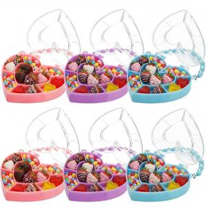 lot 15653 image: Cunno 6 Pack Valentines Day Containers Heart Shaped Food Containers Large Plastic Snack Box Food Storage with Handle Divided Serving Tray Portable Jewelry Organizer for Candy Fruit(Purple,Pink,Blue)