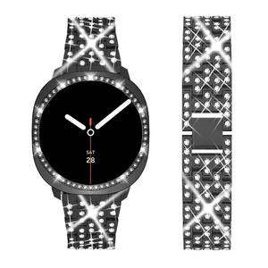 lot 15657 image: SUPOIX Band with Case ONLY Compatible for Samsung Galaxy Watch 8 40mm, 20mm Women Bling Replacement Strap & PC Protective Bumper Face Cover for Galaxy Watch 8 40mm (Black40mm) - Retail $20