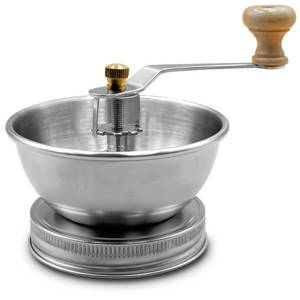 lot 15663 image: Stainless Steel Coffee Grinder Lid Attachment for Regular Mouth Mason Jars - Manual Crank Burr Grinder for Fresh Coffee, Ideal for Camping, Home Barista, Rust Proof Ceramic Mechanism (Wide) - Retail $15
