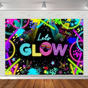 lot 15673 image: Avezano Neon Glow Backdrop Lets Glow Party Decorations Colorful Graffiti Splatter Birthday Party Photography Backdrop Party Supplies (7x5ft) - Retail $15