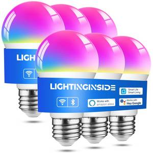 lot 15681 image: Lightinginside Smart Light Bulbs 6 Pack, Smart Bulb Works with AlexaGoogle HomeSmart Life, CRI90, RGBCW Color Changing LED Light Bulbs, 2.4G WiFi Bluetooth A19 E26 Bulb, No Hub Required, ETL Listed - Retail $40
