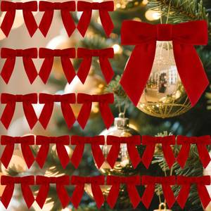 lot 15684 image: Glitinsel 30 Pcs Velvet Ribbon Bows 3.5 x 3.5 Pre Tied Christmas Velvet Bows with Twist Tie for Gift Packaging Christmas Tree Wreaths Door Windows Wedding Party Decoration(Bright Red) - Retail $10