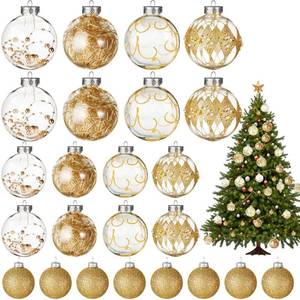 lot 15695 image: Outus 24 Pcs Christmas Balls Ornaments 1.62.43.2 Inch Large and Small Clear Glitter Ball Gold Christmas Hanging Plastic Shatterproof Christmas Tree Decor for Xmas Holiday Wedding Decoration - Retail $25