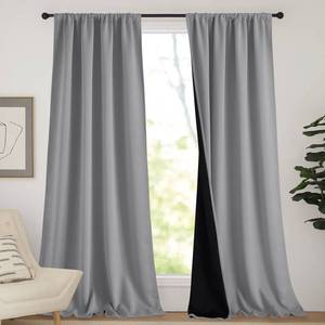 lot 15699 image: NICETOWN Total Shade Curtains and Draperies, Silver Grey Blackout Bedroom Curtains, Heavy-Duty Rod Pocket Drapes with Black Liner Backing for VillaHallDorm (1 Pair, 52 inches Wide x 95 inches Long - Retail $47
