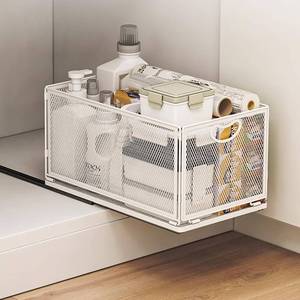 lot 15702 image: Pull out Cabinet Organizer with Sliding Drawer, 1 Pack Under Sink Organizers and Storage Rack, Adhesive Nano Film Heavy Duty Slide out Pantry Shelves for Kitchen,Sink, 9.6W x11.8D x 8.4H - Retail $38