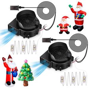 lot 15707 image: Pre Owned Mlhezy 2-Pack Inflatable Fan Replacement, 0.8A Air Fan Blower with 1.0A Adapter and 3 LEDS Bulbs Light Strings for Halloween, Thanksgiving and Christmas Inflatables (IP68 Waterproof, 3.8  3.8)