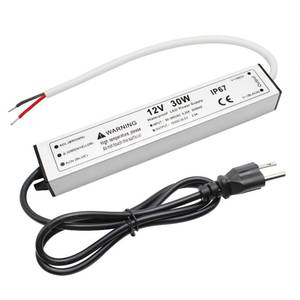 lot 15727 image: 30W 12 Volt LED Power Supply, Waterproof IP67 LED Driver, 110V AC to 12V DC Converter, LED Transformer Low Voltage Output with 3-Prong Plug 3.3 Feet Cable for Light Strip, 2.5Amp - Retail $15