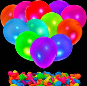 lot 15731 image: GYIPFIPA 60 Pcs 14 UV 7 Colors Blacklight Reactive Fluorescent Balloons Glow in the Dark Luminous Helium Latex Balloon for Birthday, Wedding, Neon Party, Glow Party Decorations Supplies - Retail $9
