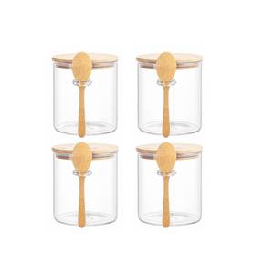 lot 15733 image: Missing Two Spoons LVYKING Glass Sealed Jar With Spoon For Kitchen Use, Suitable For Storing Dry Grains And Dried Fruits, Comes With Bamboo or Wooden Lid and A Spoon, For Home Use��3.35  3.94inch��4PCS - Retail $16