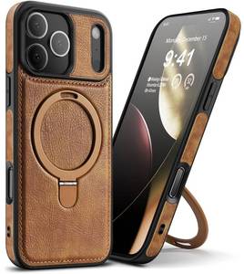 lot 15736 image: VAUSERDY Magnetic for iPhone 17 Pro Max Leather Case,Invisible Stand Compatible with Magsafe Slim Kickstand Phone Cove for iPhone 17 Pro Max case��Brown - Retail $17