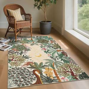 lot 15743 image: GarveeHome 3x5 Washable Area Rug for Bedroom, Jungle Animal Soft Tiger Rug Non Slip Low Pile Beige Carpet Stain Resistant Throw Rug for Bedside Kids Room Office Dining Room - Retail $35