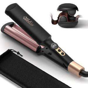 lot 15744 image: Mini Waver Hair Tool Crimper for Women Short Hair 0.4 inch Travel Double Barrel Small S Waver Ceramic Curling Iron (110-240V) Dual Voltage with 5 Temps, Anti-scalding for Dating, Daily (Black) - Retail $20