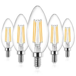 lot 15751 image: Ascher E12 Candelabra LED Light Bulbs 60 Watt Equivalent, Warm White 2700K, Non-Dimmable, 550 Lumen, Clear LED Filament Candle Bulbs, Pack of 5 - Retail $12