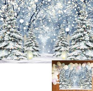 lot 15752 image: BINQOO 7x5ft Winter Forest Backdrop Winter Snowy Tree Scene Photo Backdrop Wonderland Glitter Family Holiday Party Let It Snow Party Decorations Banner Booth Props - Retail $6