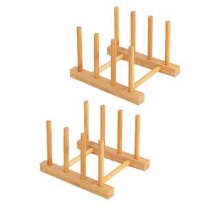 lot 15758 image: HBlife 2pcs Bamboo Dish Plate Bowl Cup Book Pot Lid Cutting Board Drying Rack Stand Drainer Storage Holder Organizer Kitchen Cabinet��Keep Dry�� - Retail $10