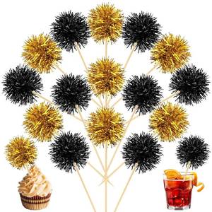 lot 15763 image: MEMOVAN Foil Firework Cupcake Toppers 100PCS Sparkle Tinsel Cake Toppers Tinsel Drink Stirrer Gold Black Cake Cupcake Decoration Cocktail Picks for Birthday Wedding Graduation Party Supplies
