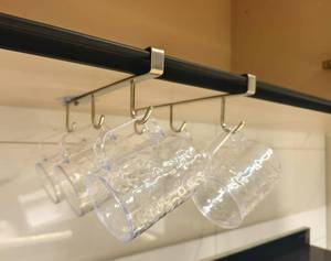 lot 15764 image: Mug Hooks Under Cabinet , 304 Stainless Steel Cup Hooks for Hanging Under Shelf, Mug Organizer Rack with 6 Hooks for Displaying Mugs, Coffee Cups and Kitchen Utensils,Fit for 0.8 or Less thickness - Retail $17