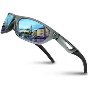 lot 15772 image: RIVBOS Polarized Sports Sunglasses Driving Sun Glasses Shades for Men Women Tr90 Frame for Cycling Fishing Running RB831 Transparent Grey FrameBlue Lens - Retail $22