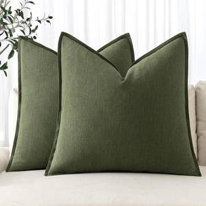 lot 15787 image: MIULEE Decorative Linen Euro Sham Pillow Covers 24x24 Dark Olive Green Boho Farmhouse Neutral Spring Couch Throw Pillows for Bed Pack of 2 Accent Modern Pillowcase Sofa Livingroom Home Decor - Retail $24