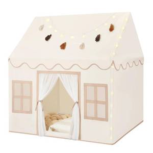 lot 15794 image: Senodeer Kids Play Tent Indoor with Mat, Tassel Garland, Star Lights - Girl Tent Indoor Playhouse for Kids Toys for Boy Girl Birthday Gift - Retail $35