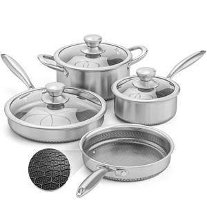 AuFrancÂ® Hybrid Nonstick Stainless Steel Pots and Pans Set, Induction Cookware Set with Tempered Glass Lids, Non-stick Pot and Pan Set Suitable for All Cooktops, Non-Toxic, Dishwasher & Oven Safe - Retail: $100