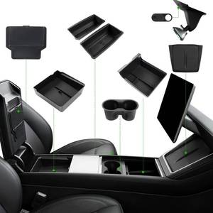 lot 15803 image: 10PCS Center Console Organizer Tray for 2025 2026 Tesla Model Y Juniper Accessories, Under Seat Storage Armrest Hidden Storage Box Cup Holder Charger Pad for Tesla Model Y Juniper (Not fit Standard) - Retail $45