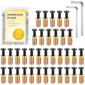 lot 15807 image: 35 Sets 14-20 Threaded Inserts for Wood - 1932 Length Heavy Duty Inserts with Hex Key (Includes 35pcs 14-20 x 34 Mounting Screws and 2pcs Hex Key) - Retail $8