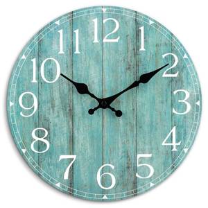 lot 15810 image: HYLANDA Wall Clock, Teal Silent Non-Ticking Battery Operated, Kitchen Rustic Vintage Decorative Aqua Clocks for Bathroom Bedroom Living Room Office 8 Inch - Retail $10