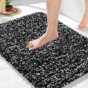 lot 15817 image: Yimobra Black and White Bathroom Rugs Non Slip Washable, Ultra Soft and Water Absorbent Bath Mats, Plush Fluffy Shower Mat Outside, Microfiber Thick Matts for Bathroom FloorSink, 24x17 - Retail $17