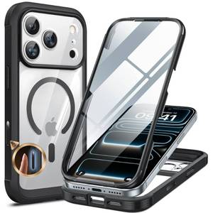 lot 15819 image: Miracase Magnetic for iPhone 17 Pro Case 6.3 Compatible with MagSafe Full-Body Phone Case with Built-in Glass Screen Protector & Camera Control,Drop Proof iPhone 17 Pro Cover, Black - Retail $17