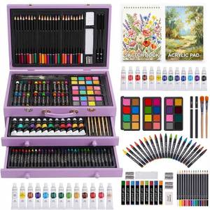 lot 15838 image: BROKEM BOX SEE PHOTOS 175 Piece Deluxe Art Set with 2 Drawing Pads, Acrylic Paints, Crayons, Colored Pencils, Paint Set in Wooden Case, Professional Art Kit, Art Supplies for Adults, Teens and Artist, Paint Supplies - Retail $36