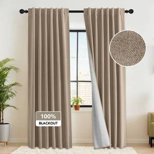 lot 15840 image: RYB HOME 100% Blackout Flax Linen Curtains 90 Inch Long, Light Block and Thermal Insulated Drapes, Total Blackout Curtains for Living RoomBedroomNursery, 2 Panels, 52 Inch Wide, Mocha - Retail $31