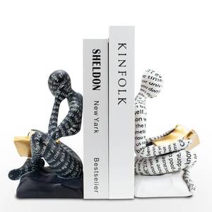 lot 15842 image: Heavy Duty Book Ends for Shelves, Thinker Decorative Bookends for Heavy Books, Unique Book Stoppers to Hold Book, Bookshelf Accessories, Modern Home Office Decor Aesthetic Black & White - Retail $40