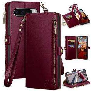 lot 15845 image: XcaseBar compatible with ��Google Pixel 10 Pro XL 6.8 Wallet case with Zipper Credit Card Holder��RFID Blocking��,Flip Folio Book PU Phone case Shockproof Cover Women Men for Pixel 10ProXL case Wine Red - Retail $25