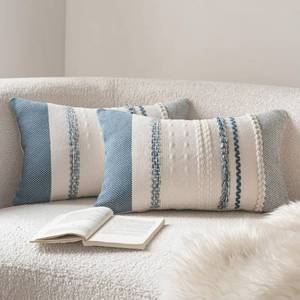 lot 15848 image: Cethom Boho Throw Pillow Covers 12x20 Inch Set of 2, Blue Textured Decorative Couch Pillow Cases for Farmhouse Home Decor, Accent Cushion Cover for Sofa, Bed, Living Room, Bedroom - Retail $24