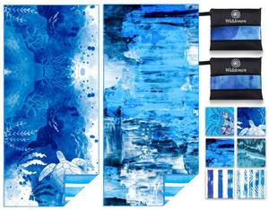 lot 15850 image: 2 Pack Lightweight Thin Microfiber Beach Towel Sand Free Quick Dry Absorbent Compact Soft Pool Swim Travel Towels Extra Large Oversized Beach Accessories Packable Essentials Stuff Gifts for Adult - Retail $25