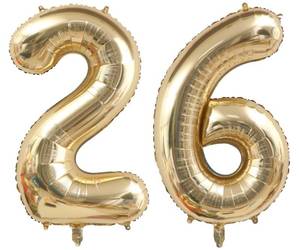 lot 15851 image: 40 Inch Light Gold 26 Number Balloons Giant Champagne Gold Birthday Numbers 26 Foil Mylar Helium Large Digital 2026 Balloon White Gold 26th or 62nd Anniversary Party Decorations Supplies - Retail $8