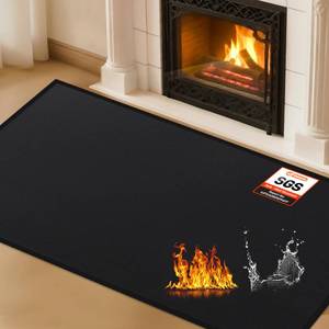 lot 15860 image: Hearth Rugs for Fireplaces Fire Resistant, 59 x 32 x 0.04 inch Fireproof Fireplace Mat Hearth Rug, Hearth Pads for Wood Stove Fireplace Indoor Outdoor, Protect Floors Carpets from Sparks Embers-Black - Retail $27