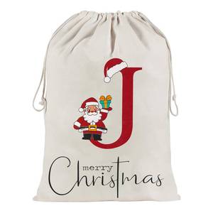 lot 15861 image: Asisca 27 x 19 Inch Christmas Santa Sack, Personalized Monogram Letter Bag with Drawstring, Large Reusable Canvas Santa Bag for Gifts, Christmas Party Supplies(J) - Retail $10