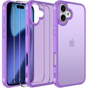 lot 15862 image: ivoler 3-in-1 Case for iPhone 17 6.3 2025 with 2 Pack Tempered Glass Screen Protector Military Grade Protection, Frosted Translucent Back for iPhone 17 Cover- Light Purple - Retail $6