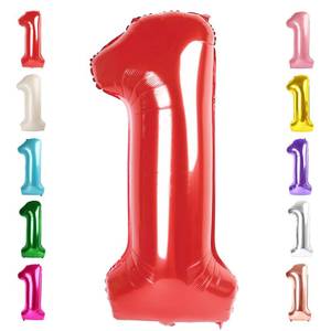 lot 15865 image: Number Balloons 1, 40 Inch One Balloons for 1st Birthday Girl Boy 1 11 21 Party Decorations Baby Shower Photo Shoot, Red 1 Balloon - Retail $5