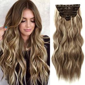 lot 15867 image: NAYOO Clip in Hair Extensions for Women 20 Inch Long Wavy Curly Medium Brown Ash Blonde Hairpieces Full Head Synthetic Hair Hairpieces (6PCS, Medium Brown Ash Blonde) - Retail $22