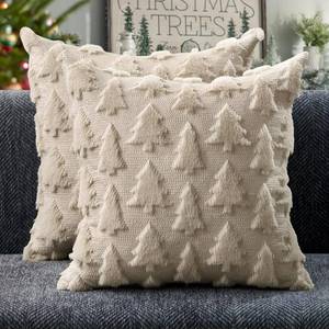 lot 15869 image: DFXSZ Christmas Tree Pillow Covers 18x18 inch Set of 2 Christmas Decoration Beige Soft Plush Faux Fur Jacquard Throw Pillows for Bedroom Sofa Holiday Festivals Winter Home Decor PTK006C18 - Retail $15